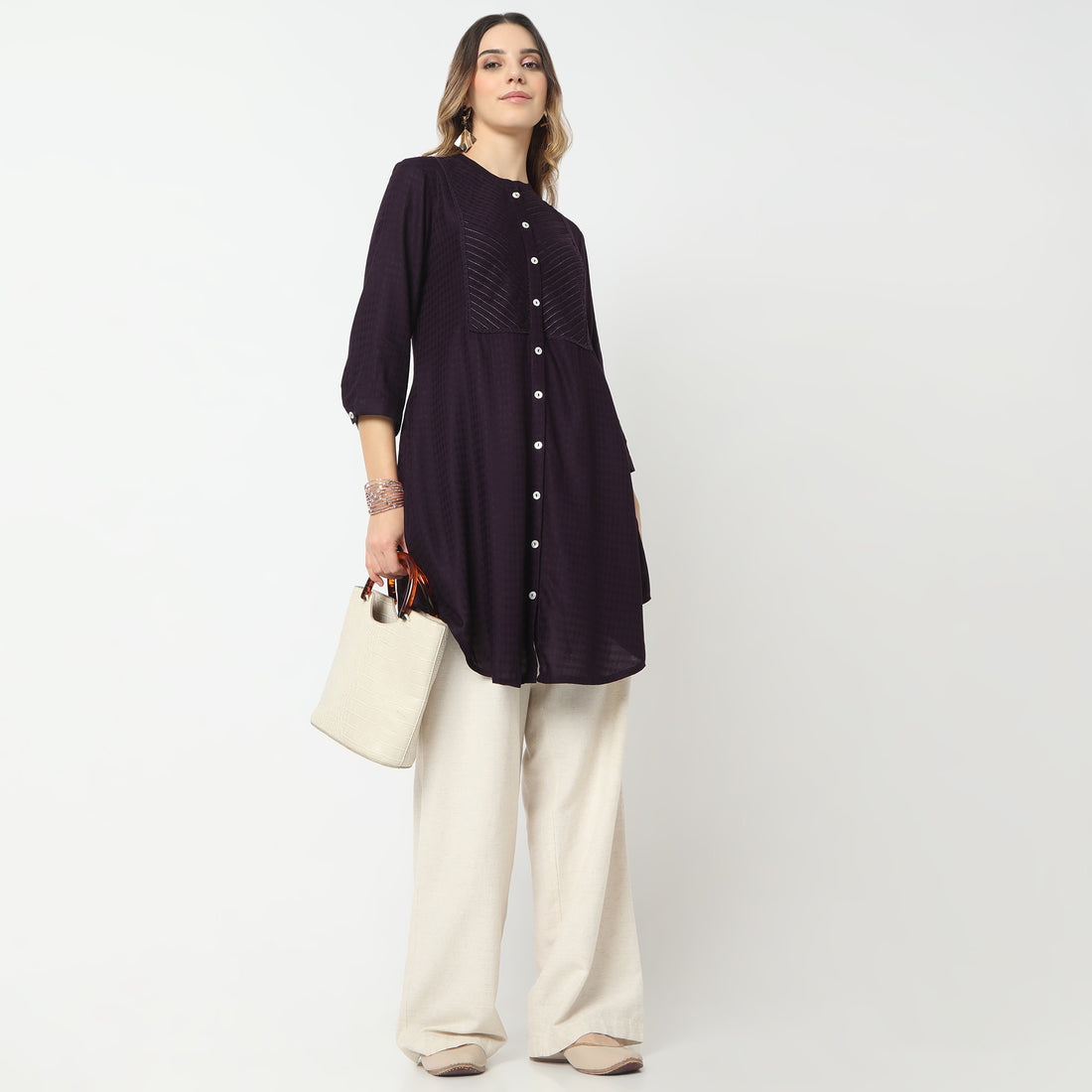 Embroidered Band Neck Kurta with Highlight of Sequence Work