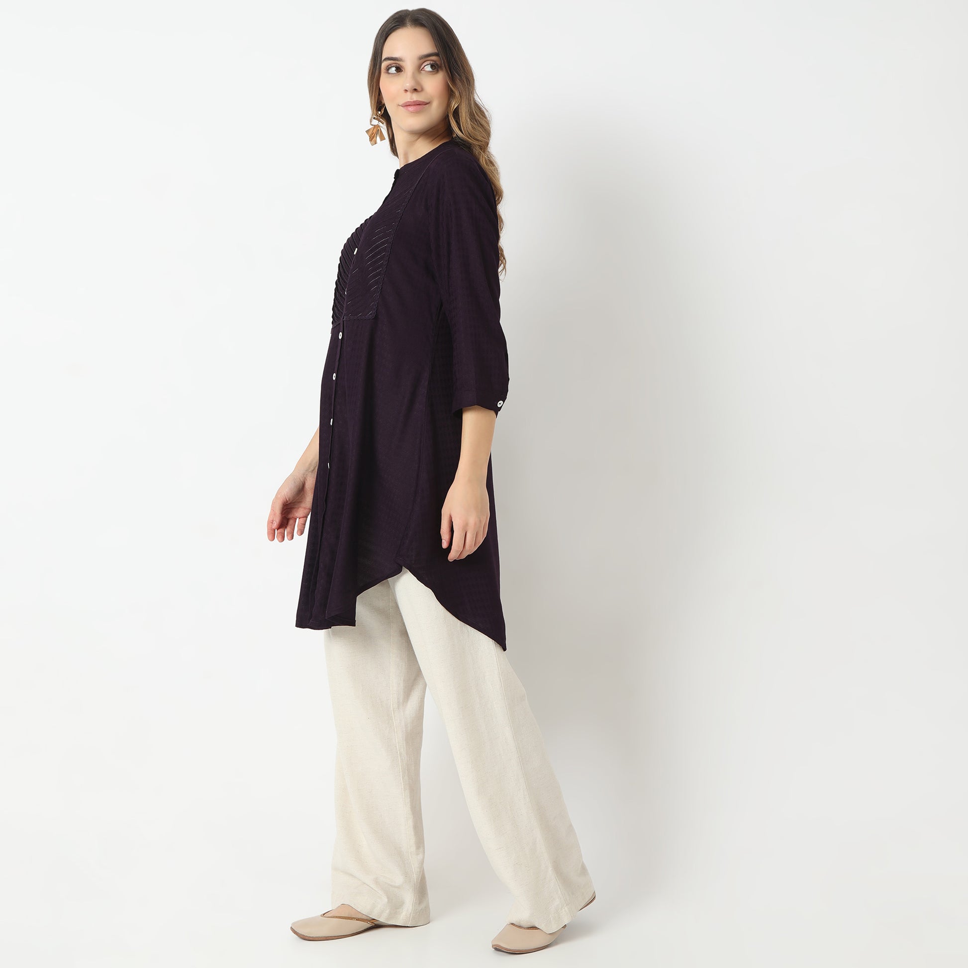 Embroidered Band Neck Kurta with Highlight of Sequence Work