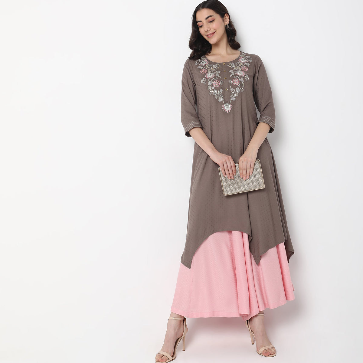 Flare Fit Embroidered Kurta