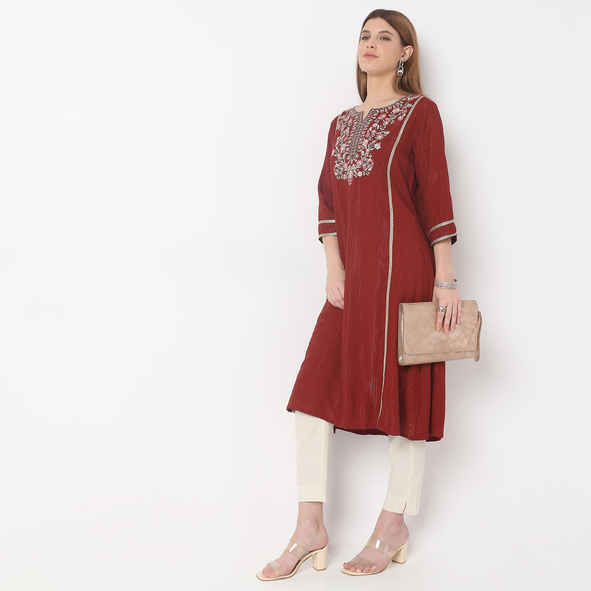 Flare Fit Embroidered Kurta