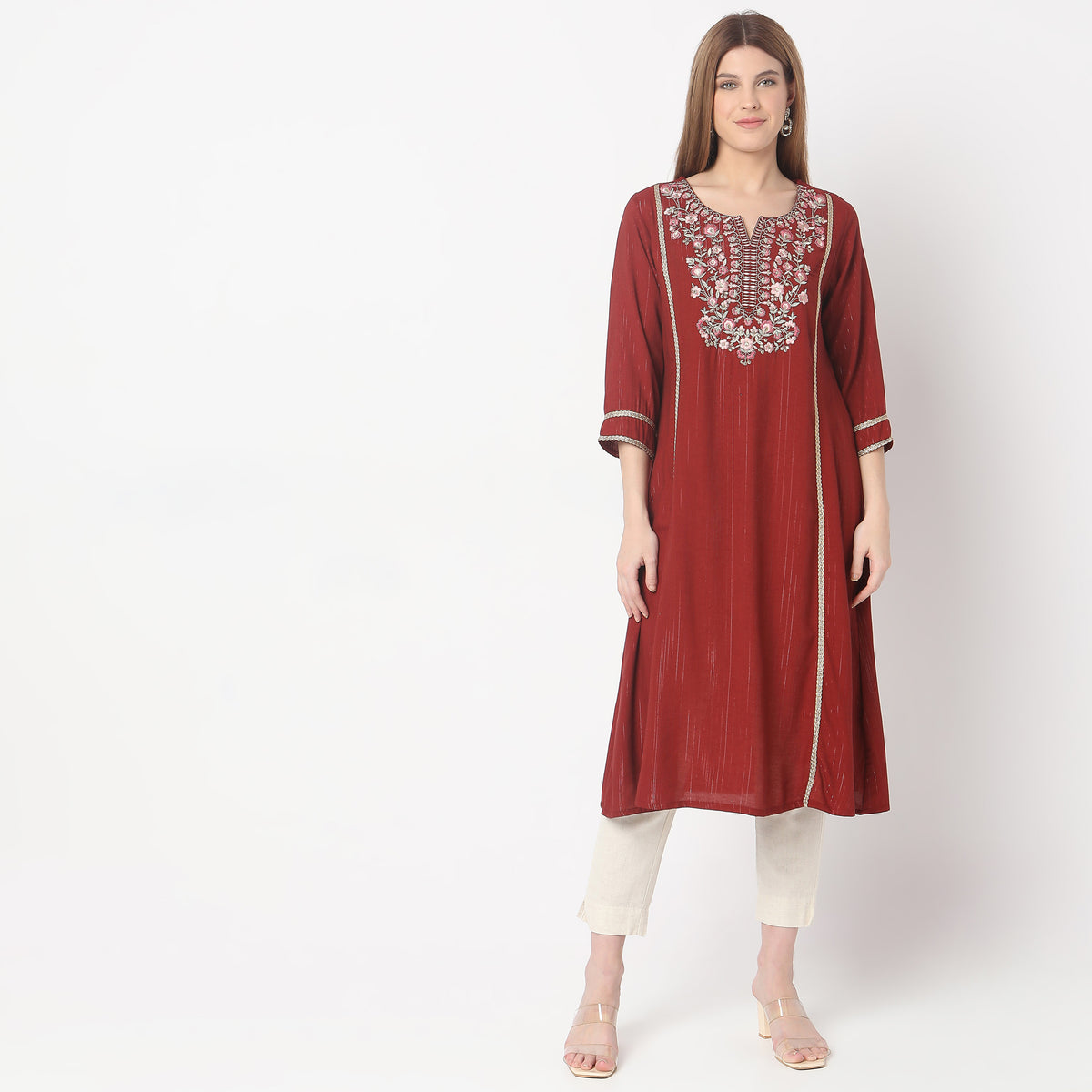 Flare Fit Embroidered Kurta