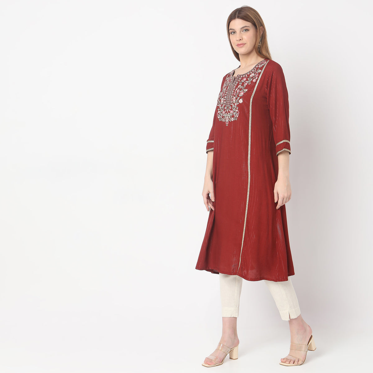 Flare Fit Embroidered Kurta