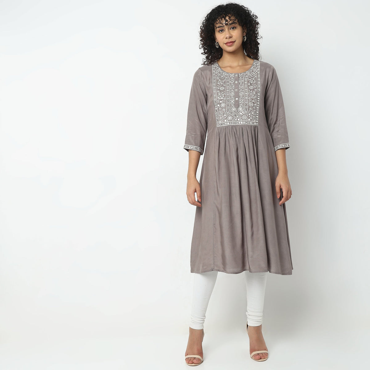 Flare Fit Embroidered Kurta