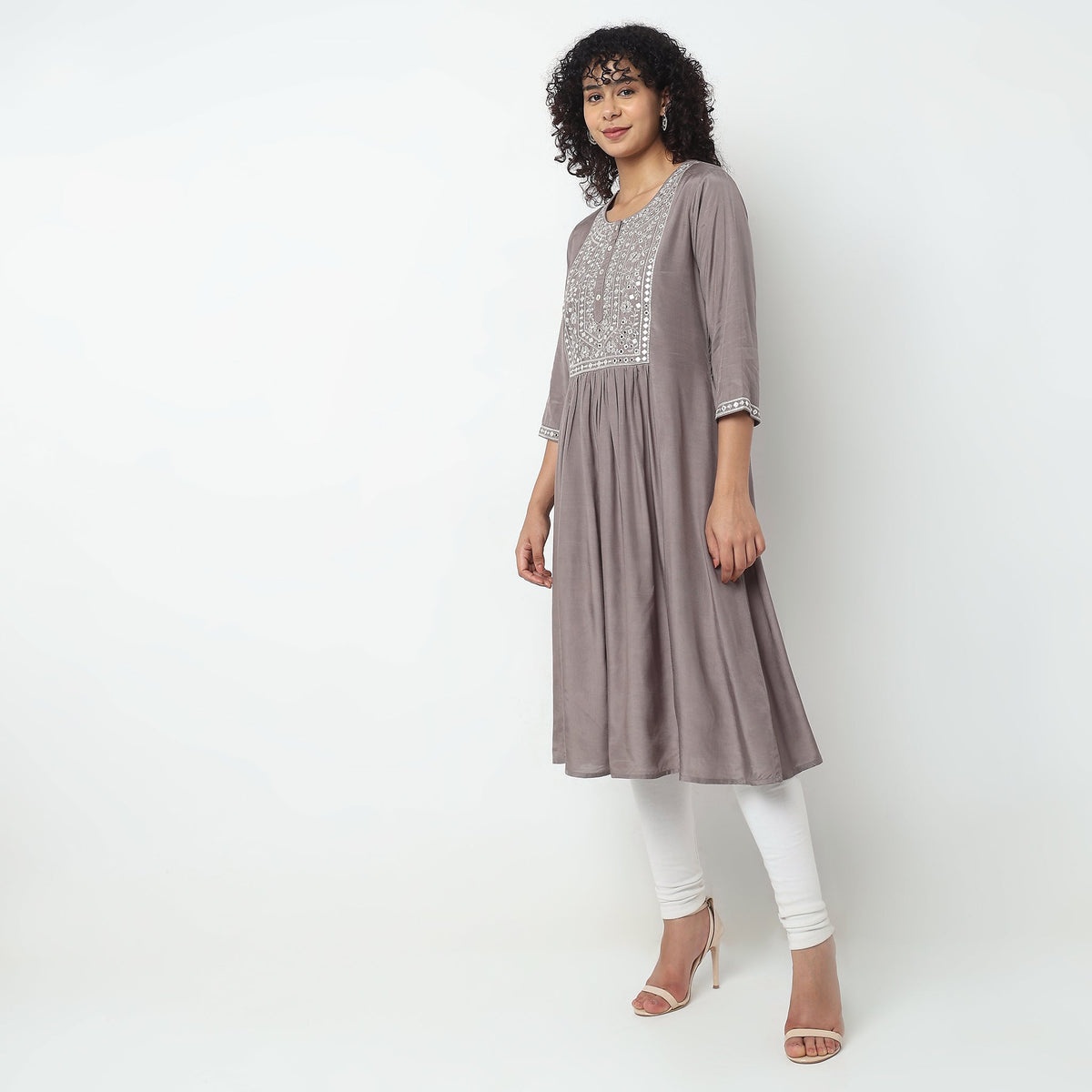 Flare Fit Embroidered Kurta