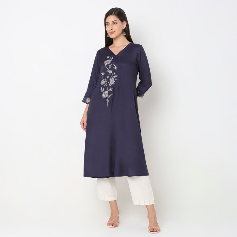 Flare Fit Embroidered Kurta