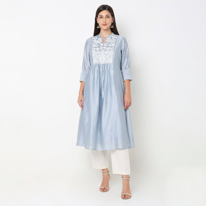 Flare Fit Embroidered Kurta