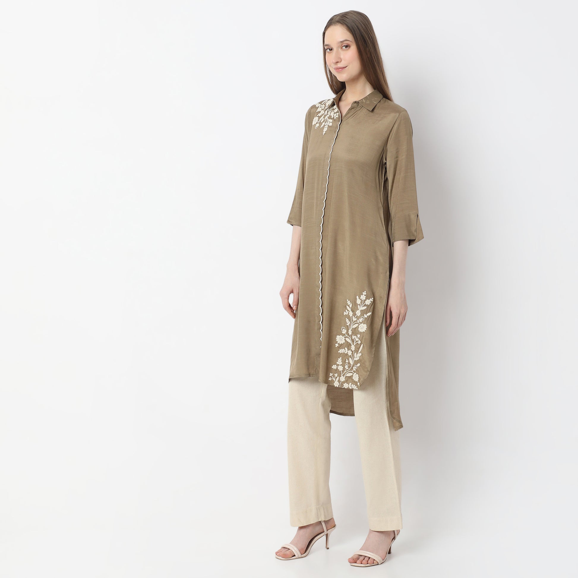 Embroidered Above Knee Flared Workday Staples High-Low Kurta