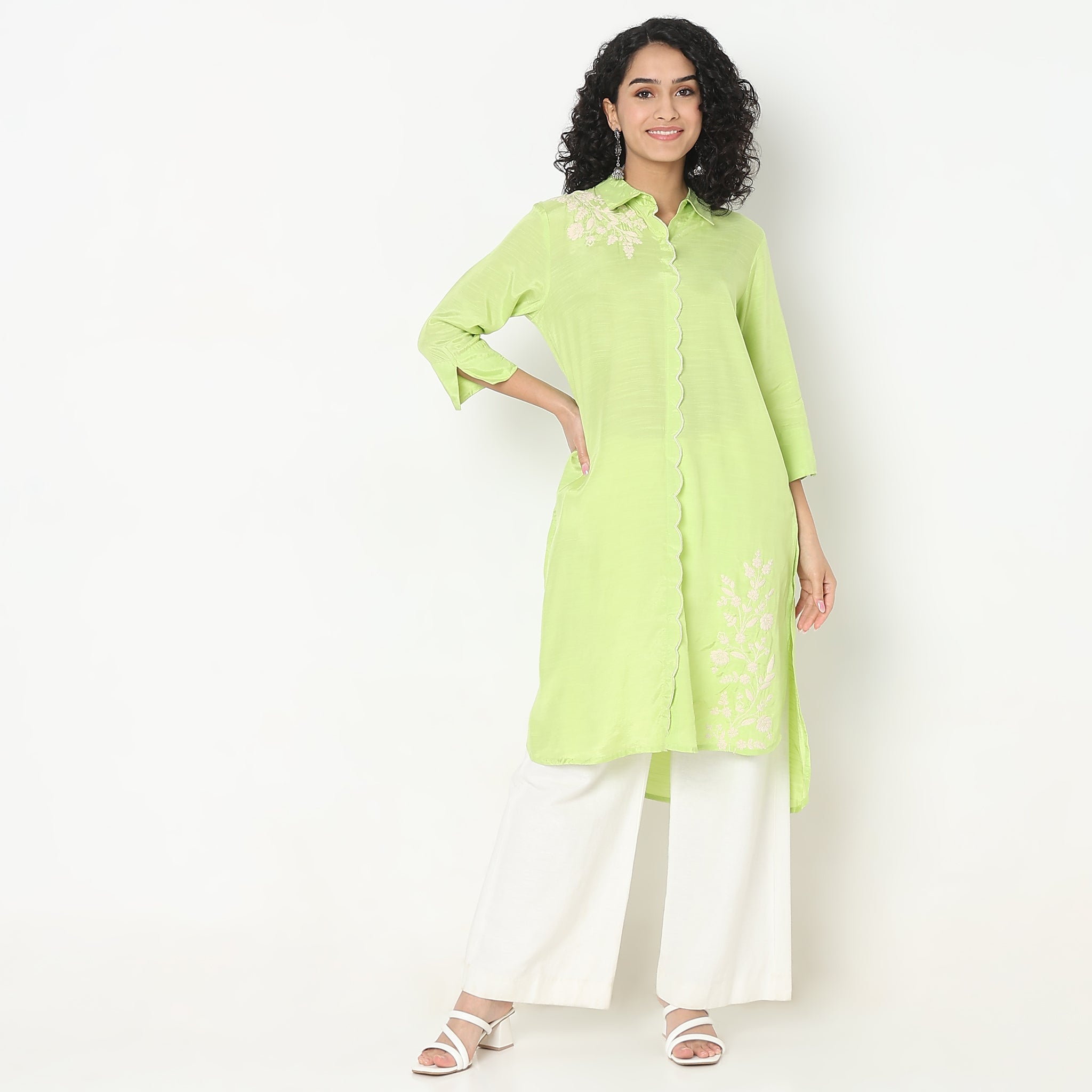 Embroidered Above Knee Flared Workday Staples High-Low Kurta