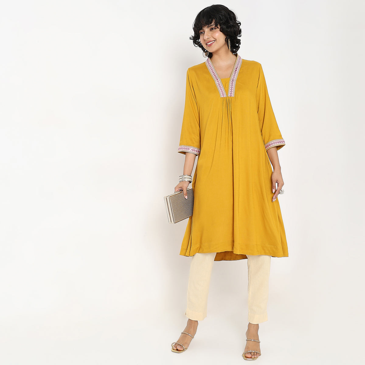 Flare Fit Solid Kurta