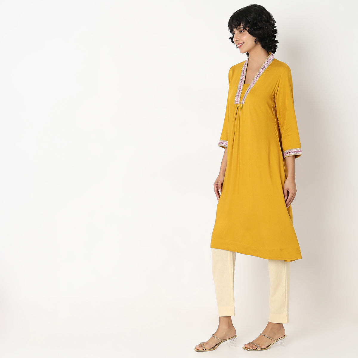 Flare Fit Solid Kurta