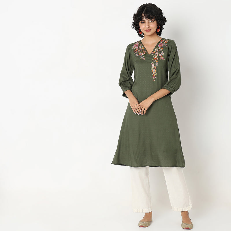 Flare Fit Embroidered Kurta