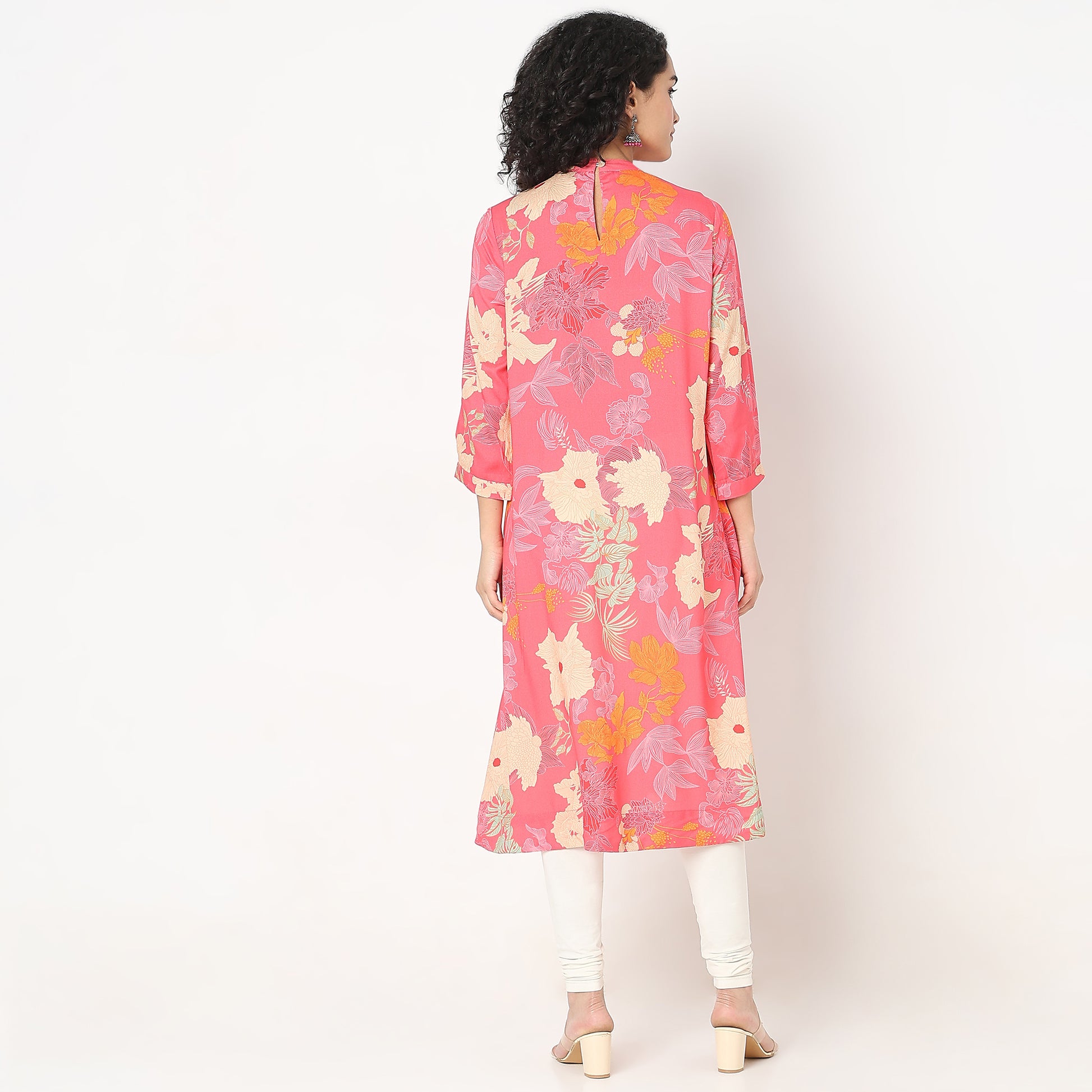 Printed Knee Length Band Neck Straight Kurta