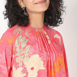 Printed Knee Length Band Neck Straight Kurta