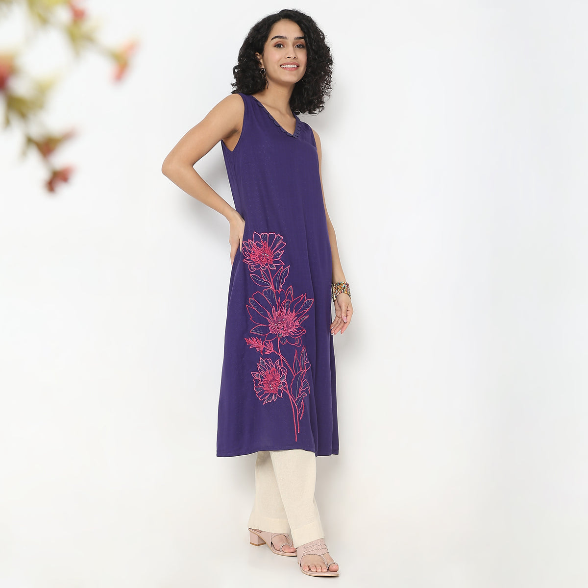 Flare Fit Embroidered Kurta