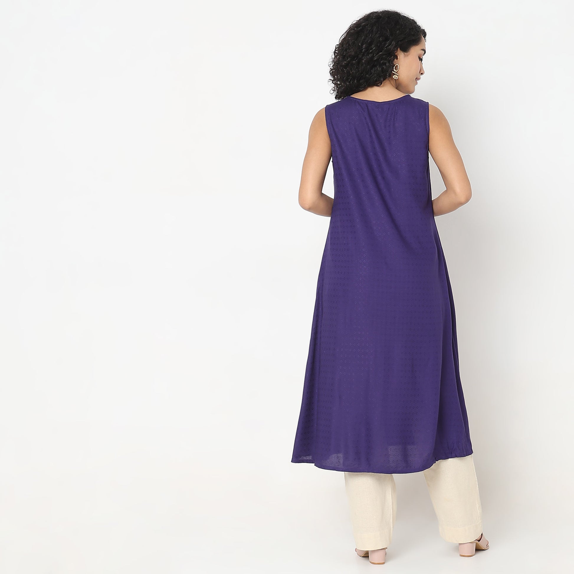 Flare Fit Embroidered V-Neck Kurta