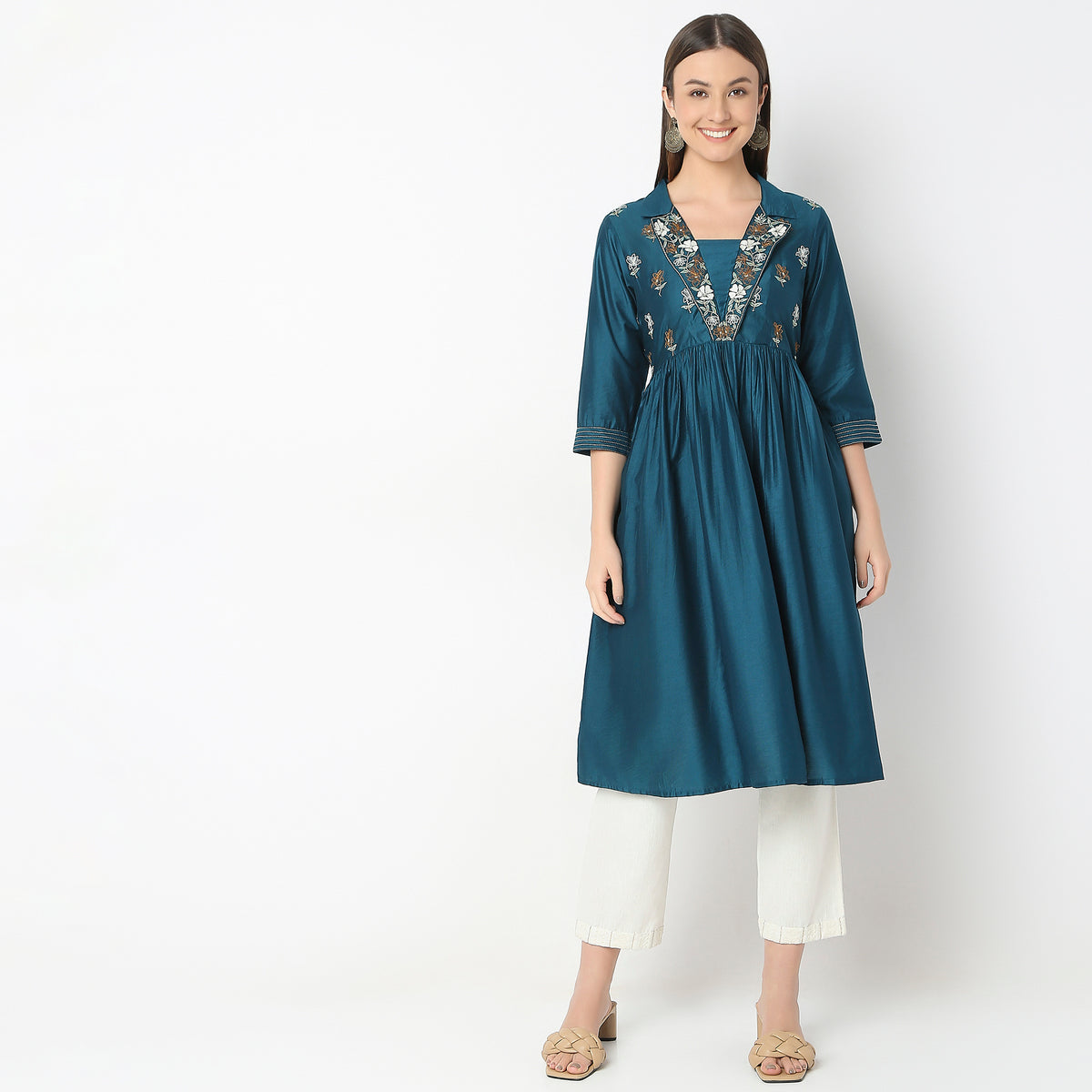 Flare Fit Embroidered Kurta