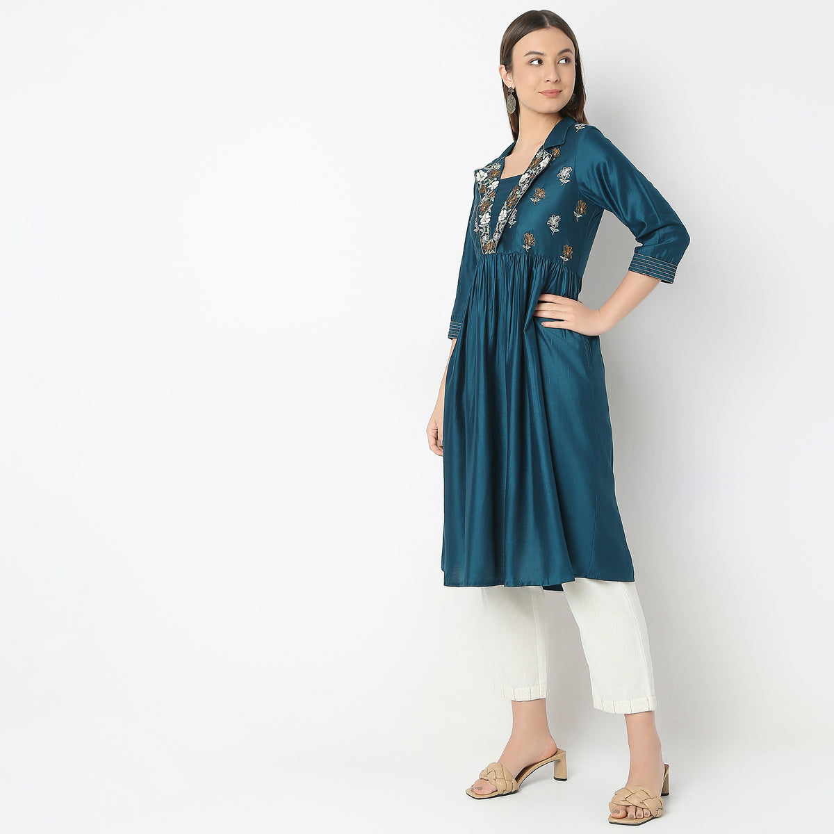 Flare Fit Embroidered Kurta