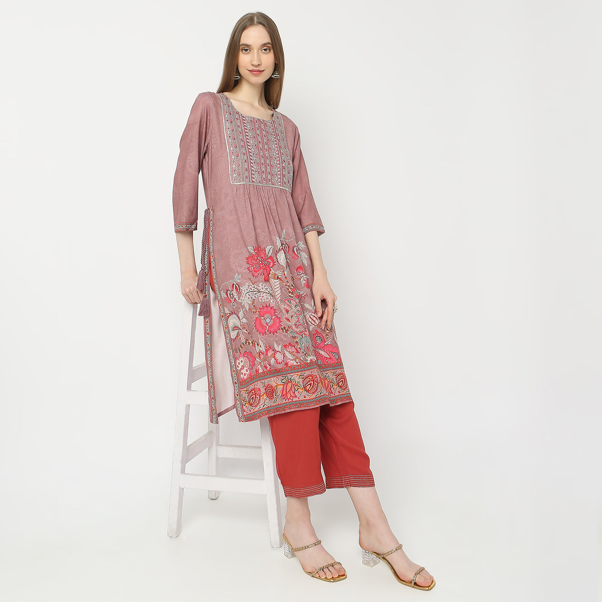 Flare Fit Embroidered Kurta