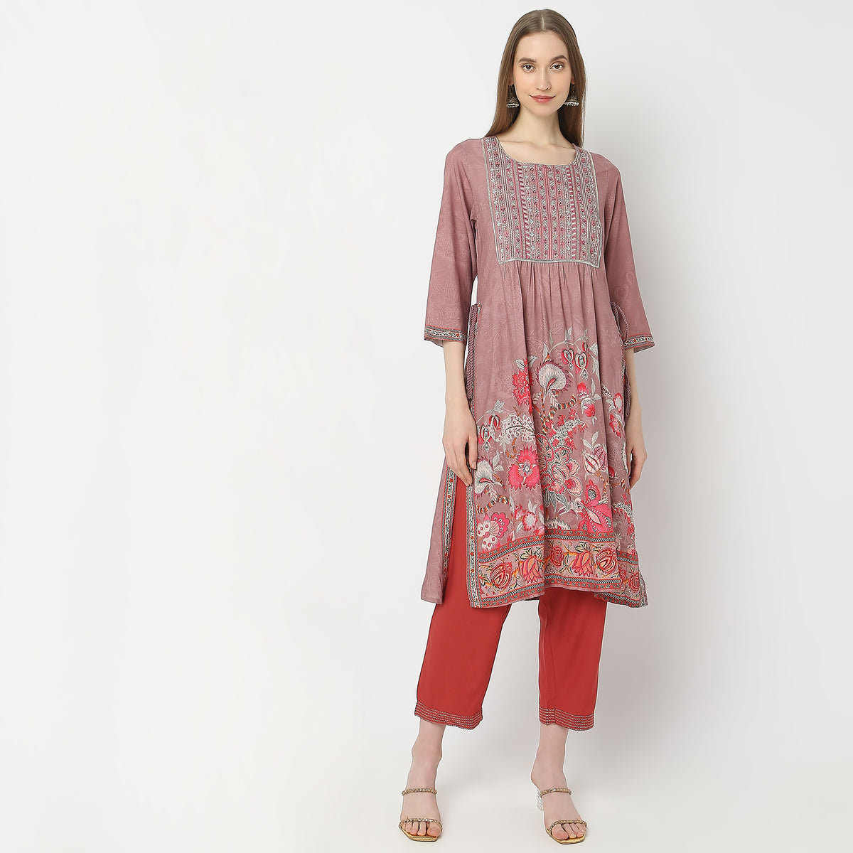 Flare Fit Embroidered Kurta