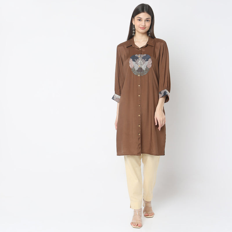 Flare Fit Solid Kurta