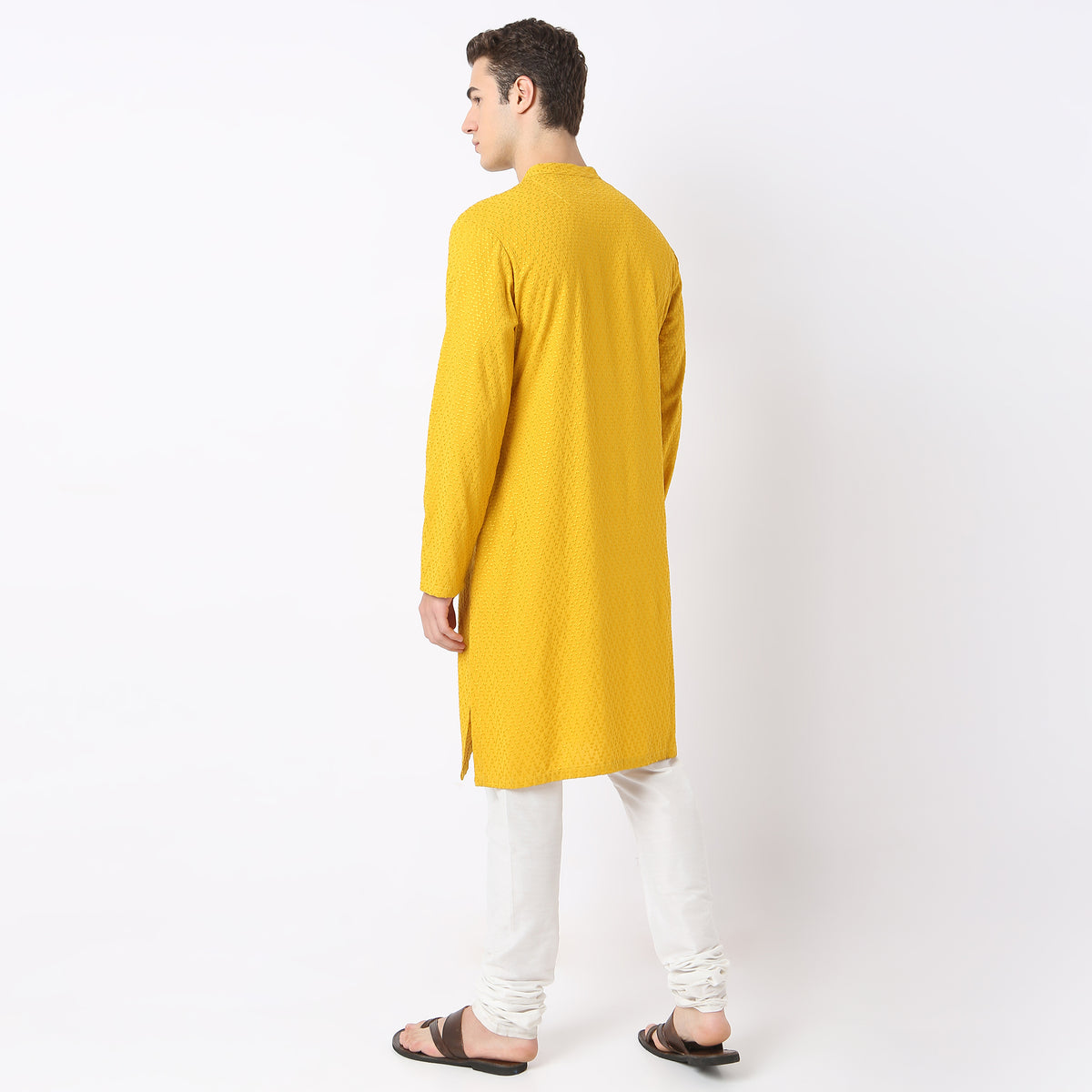 Embroidered Full Length Mandarin Collar Straight Schiffli Kurta