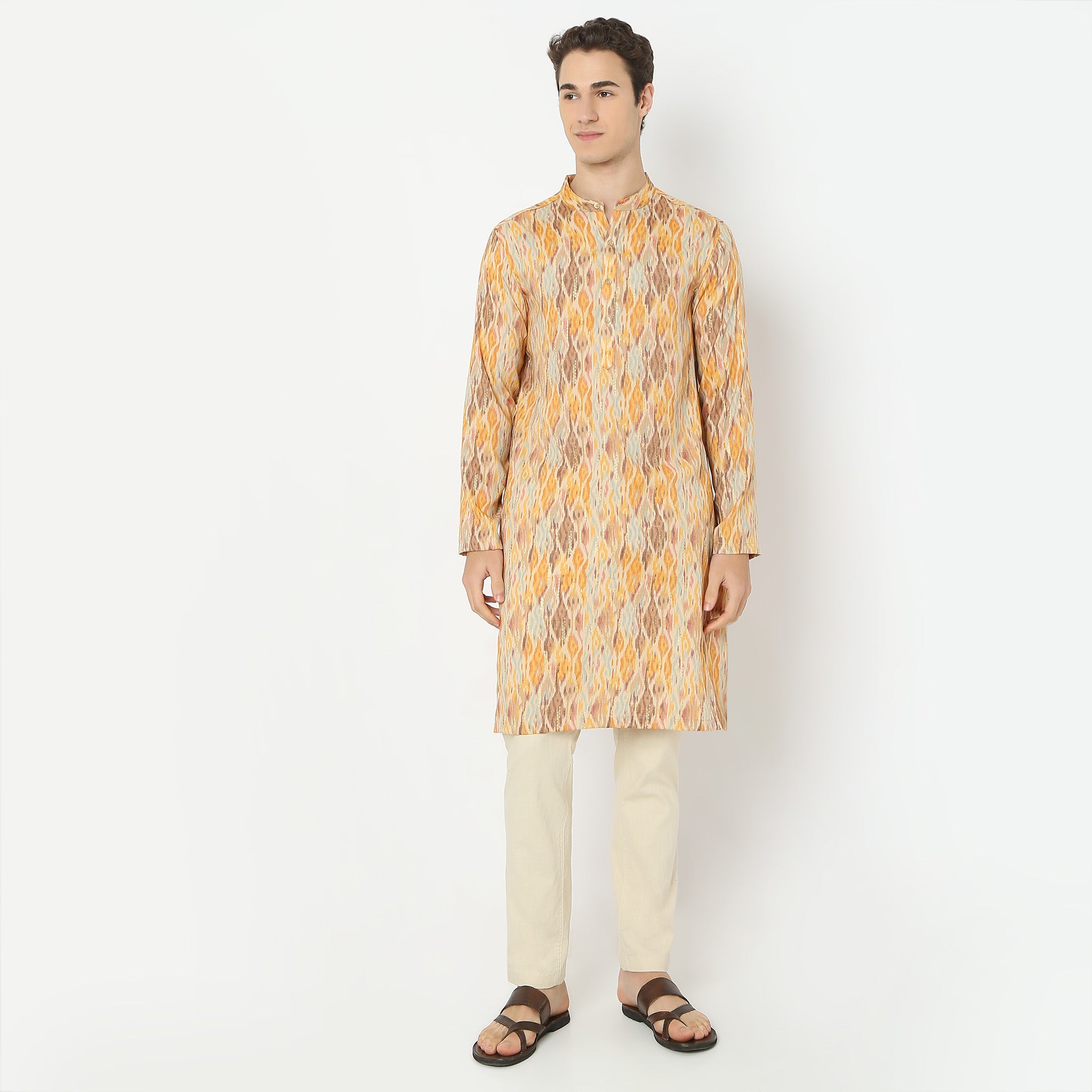 Jacquard Knee Length Straight Digital Print Kurta