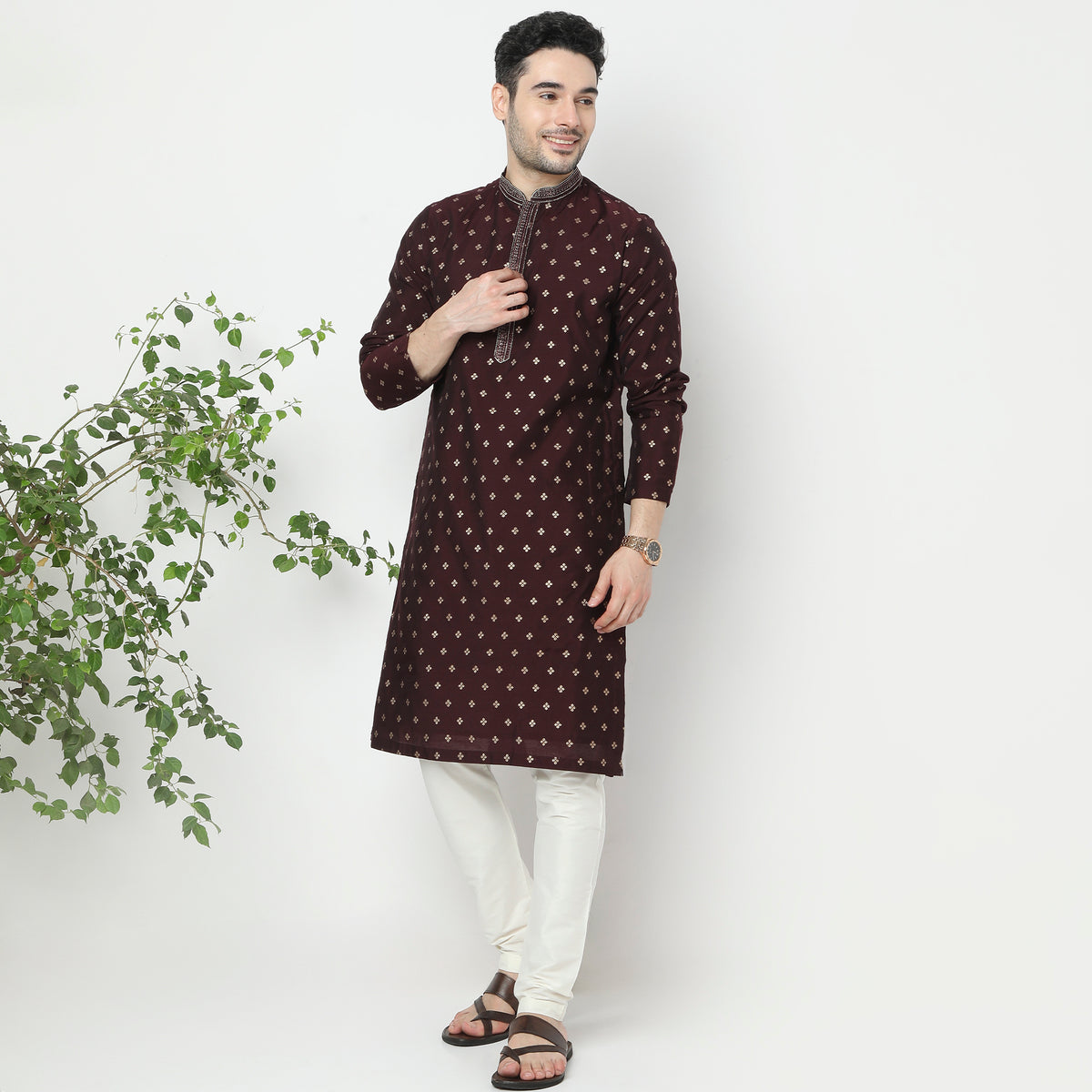 Regular Fit Jacquard Kurta