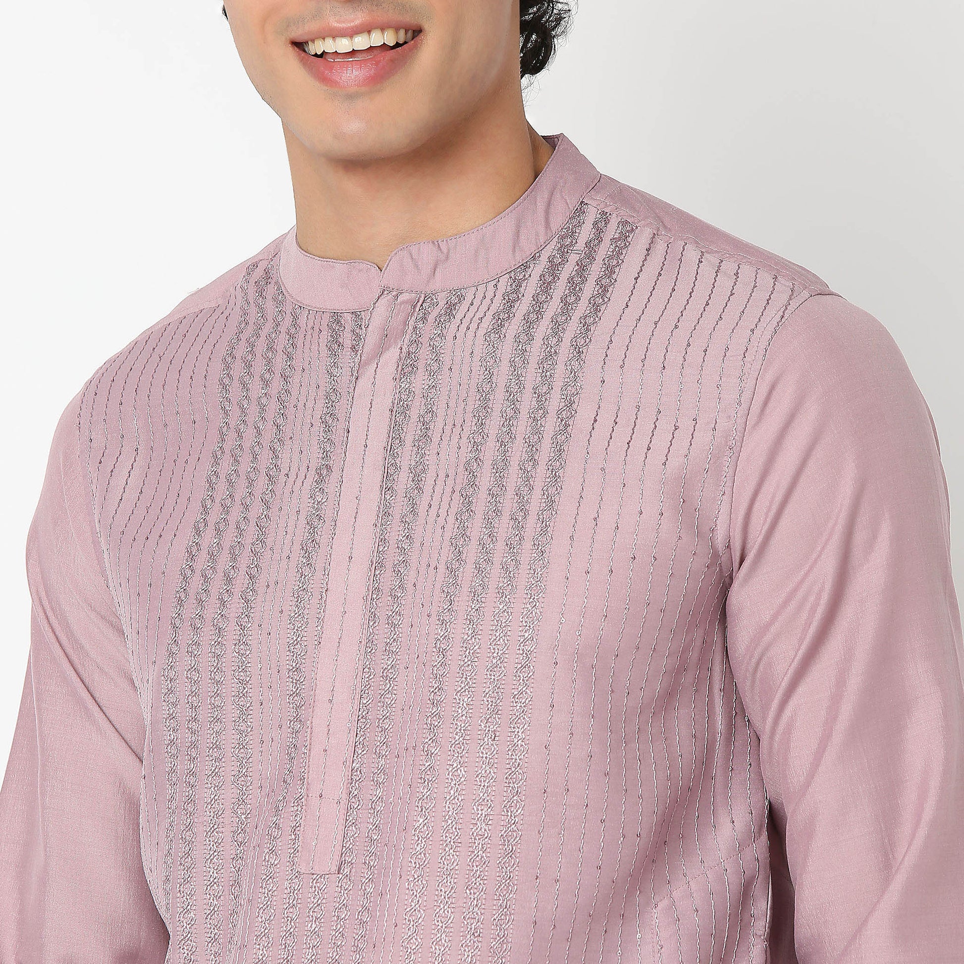 Embroidered Mandarin Collar Full Length Sleeve Straight Fit Kurta