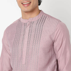 Embroidered Mandarin Collar Full Length Sleeve Straight Fit Kurta