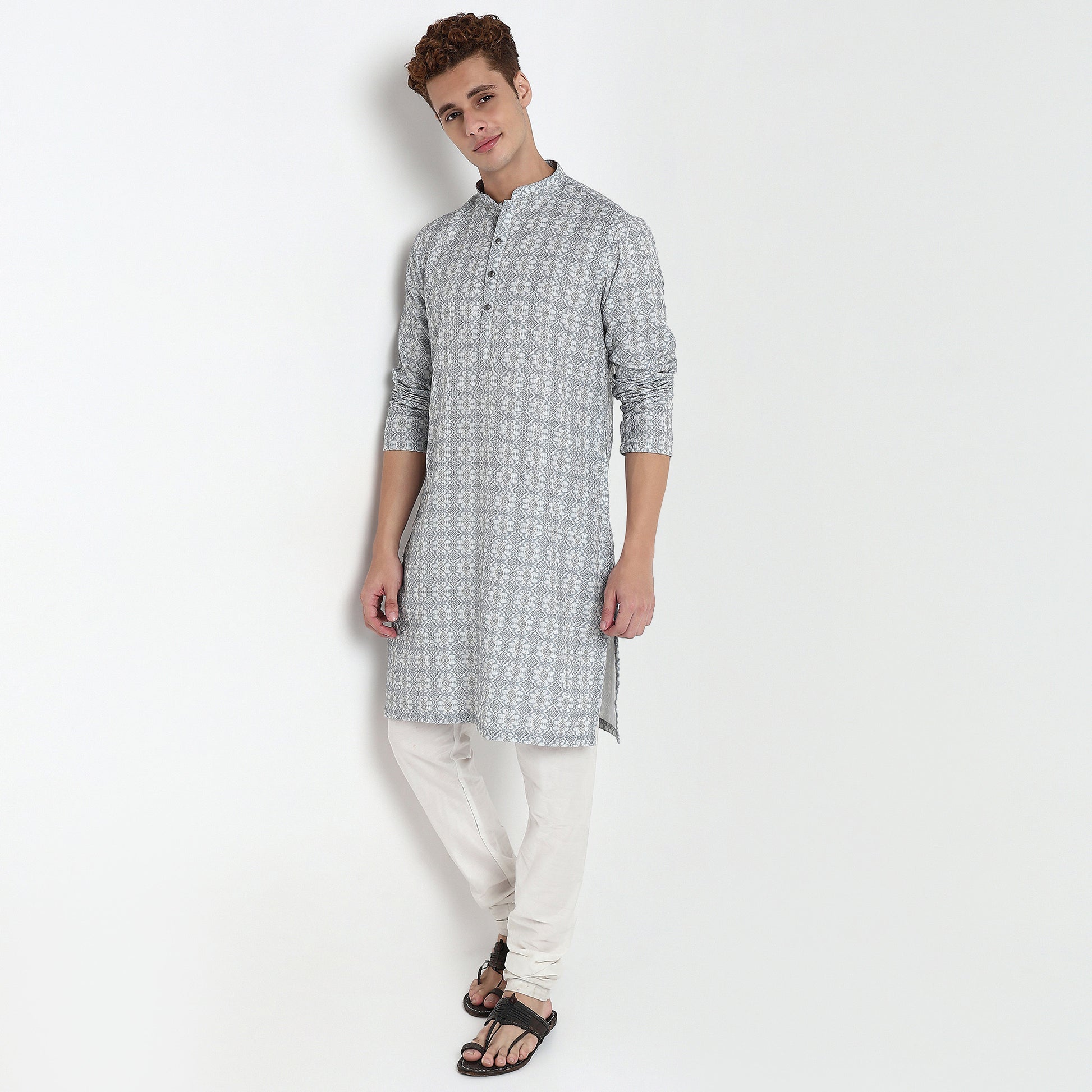 Digital Print Knee Length Mandarin Collar Straight Kurta