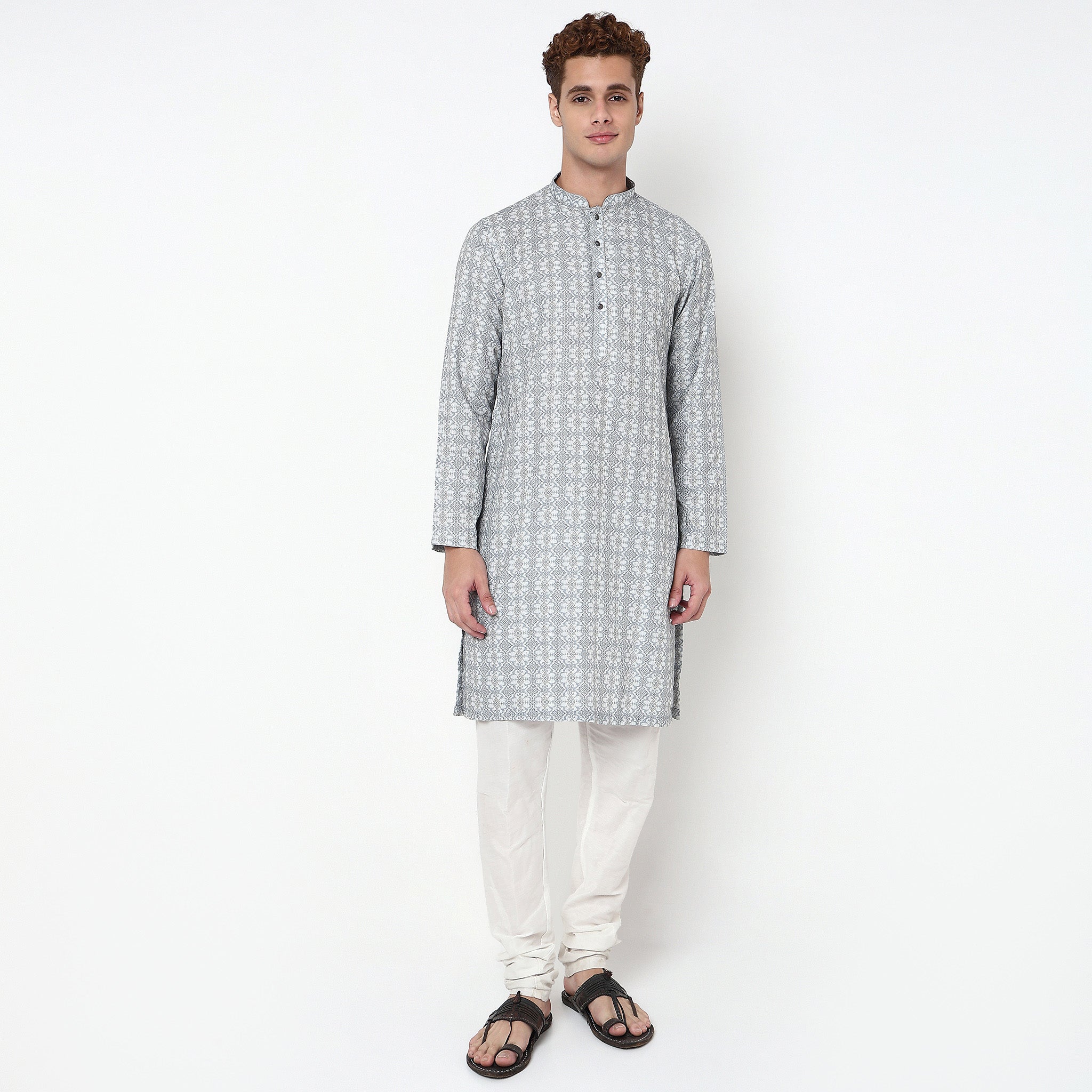 Digital Print Knee Length Mandarin Collar Straight Kurta