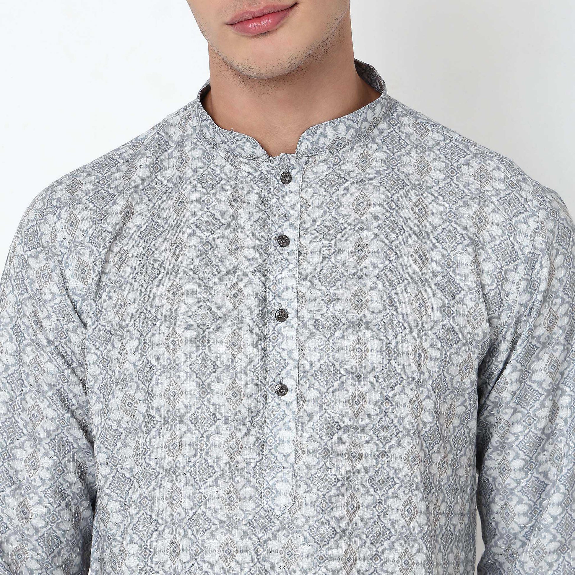 Digital Print Knee Length Mandarin Collar Straight Kurta