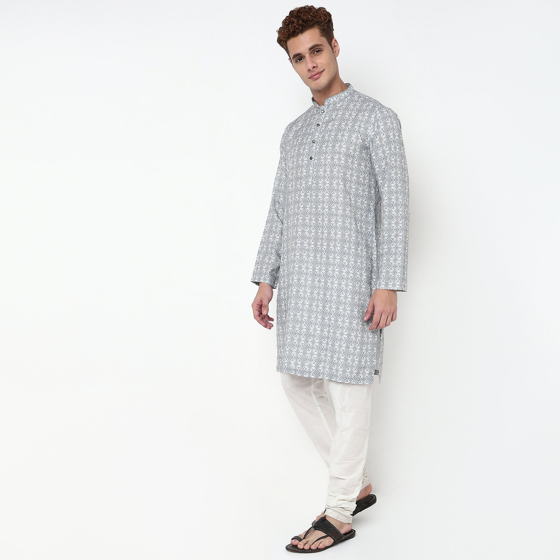 Digital Print Knee Length Mandarin Collar Straight Kurta