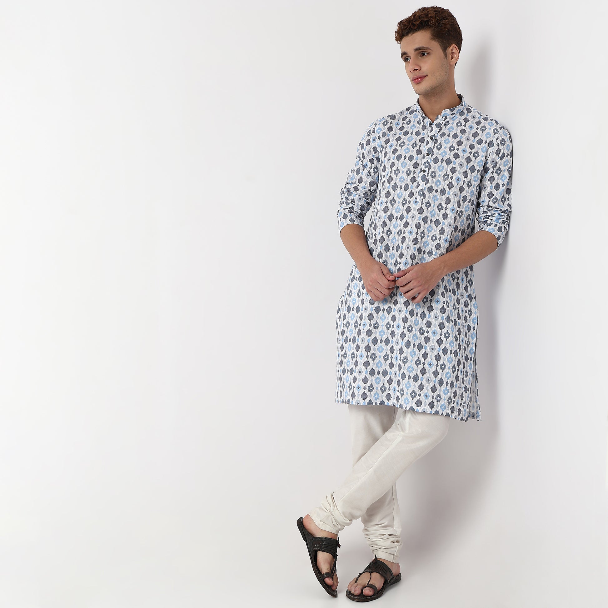 Digital Print Knee Length Mandarin Collar Straight Kurta