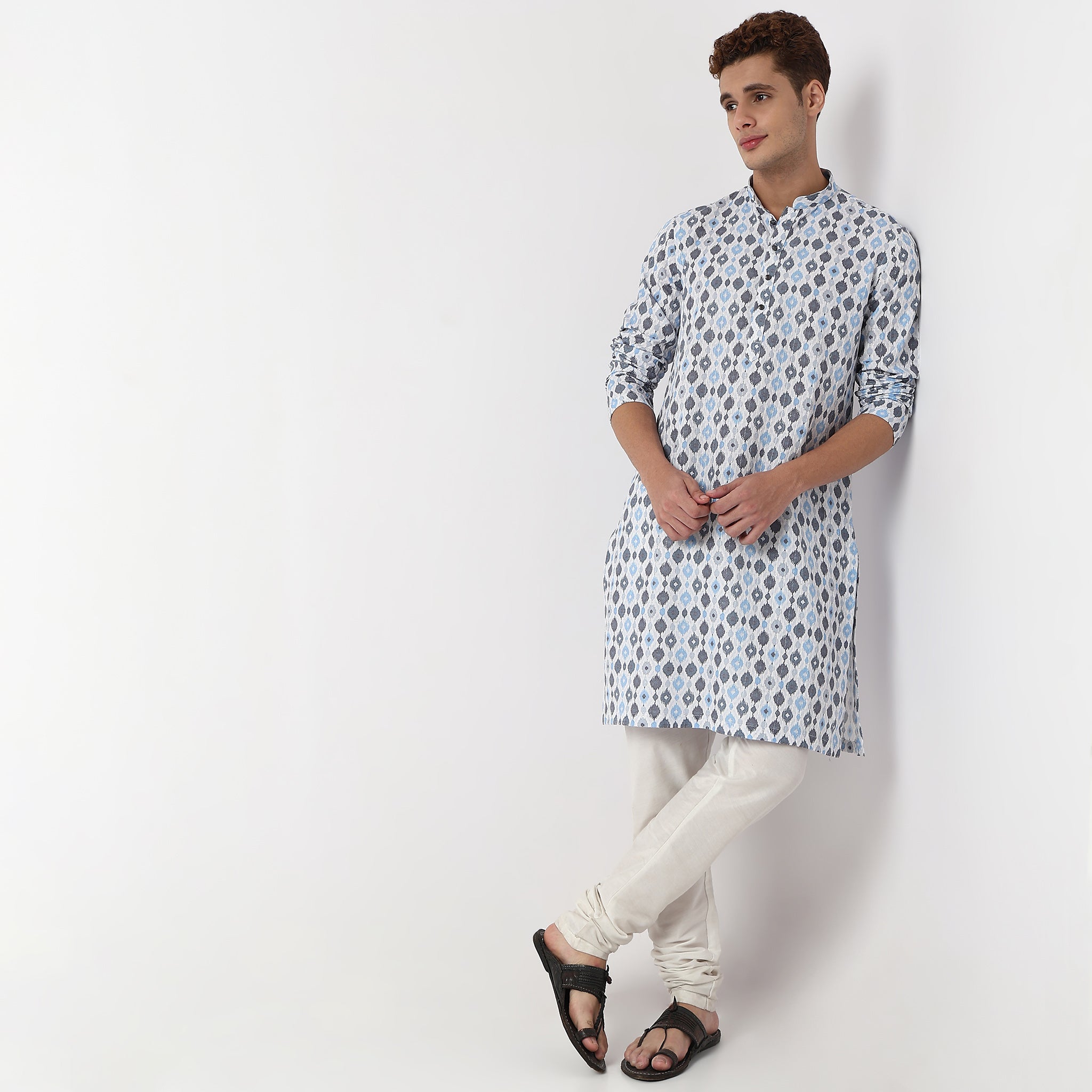 Digital Print Knee Length Mandarin Collar Straight Kurta