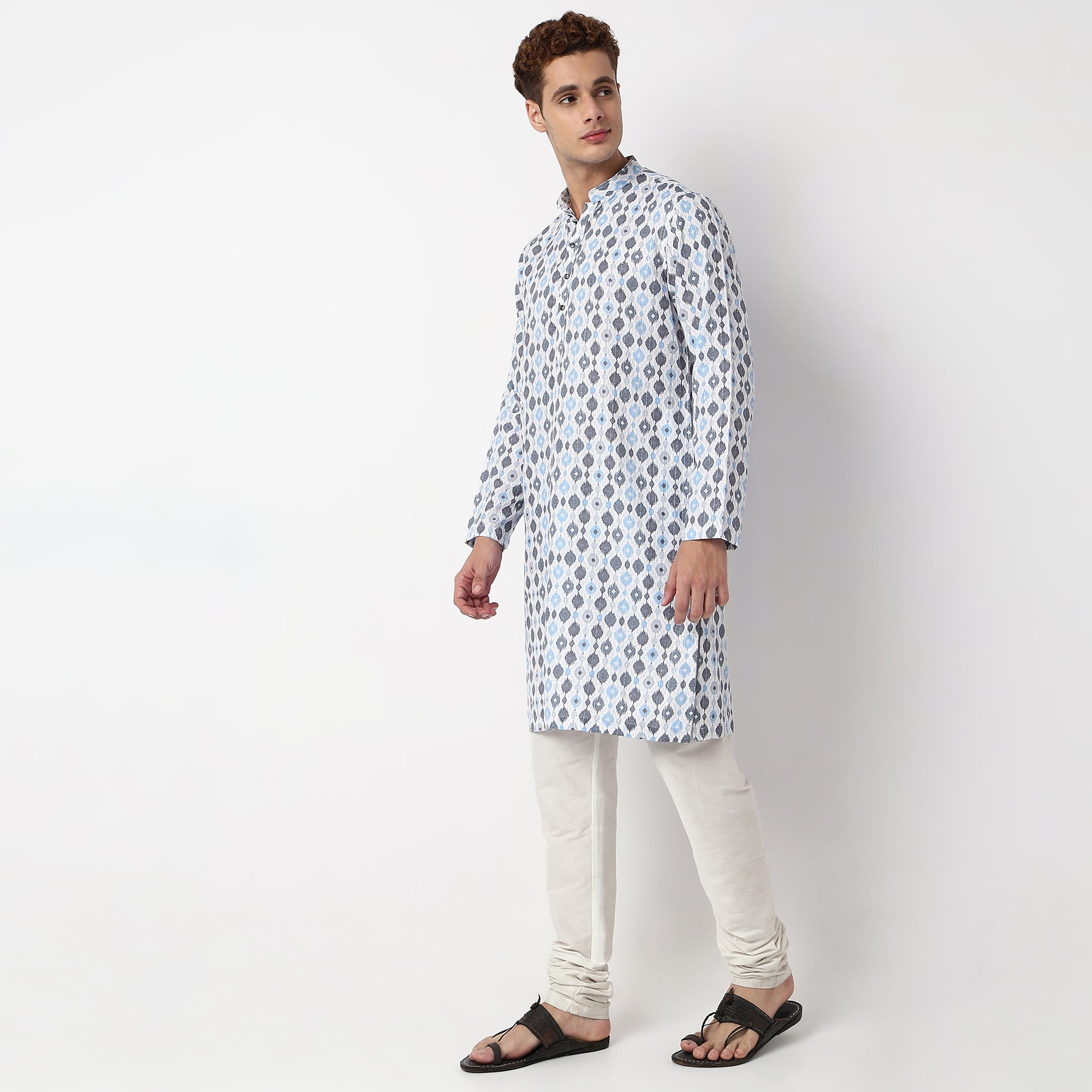 Digital Print Knee Length Mandarin Collar Straight Kurta