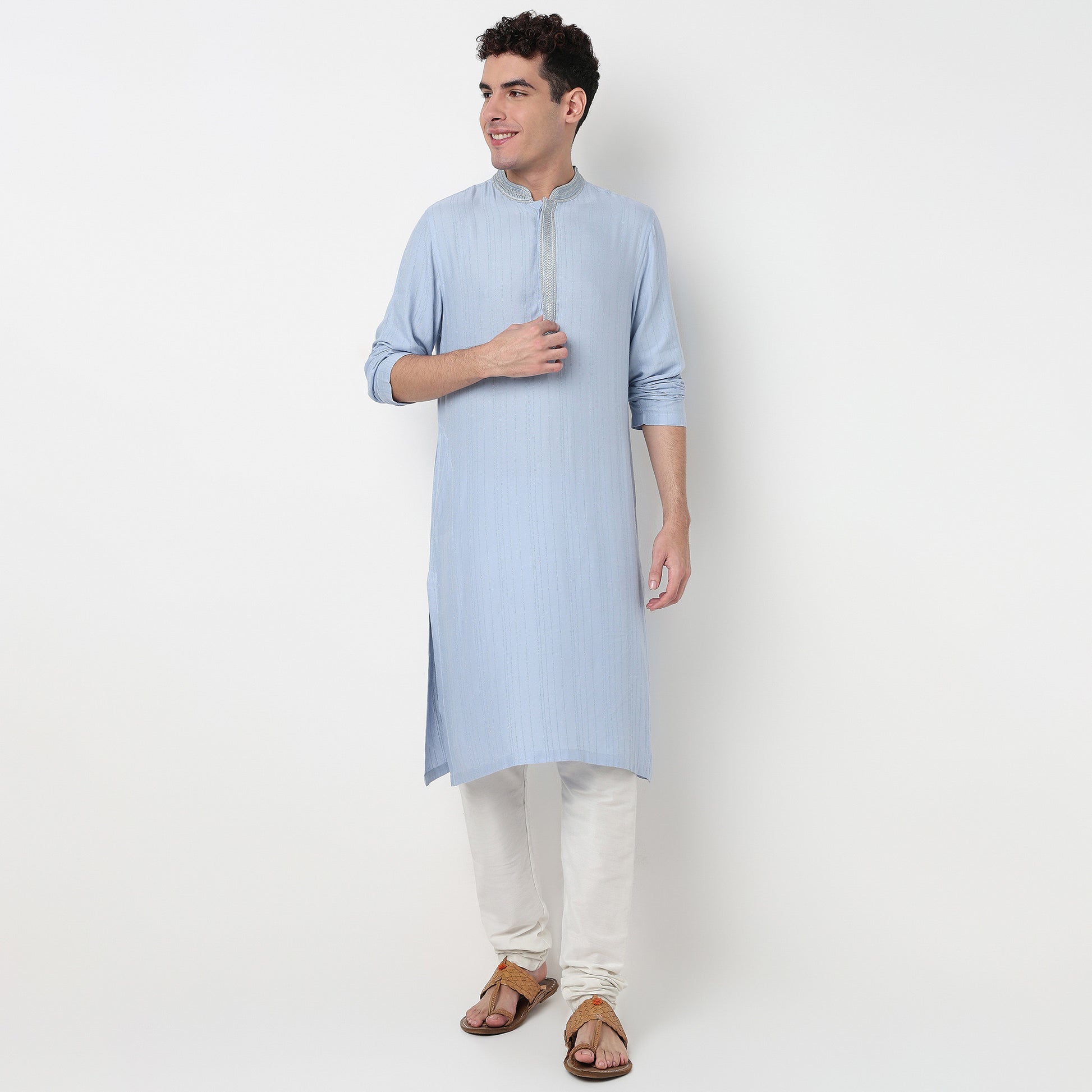 Buy Men Straight Fit Striped Full Sleeve Kurta  - Style Union