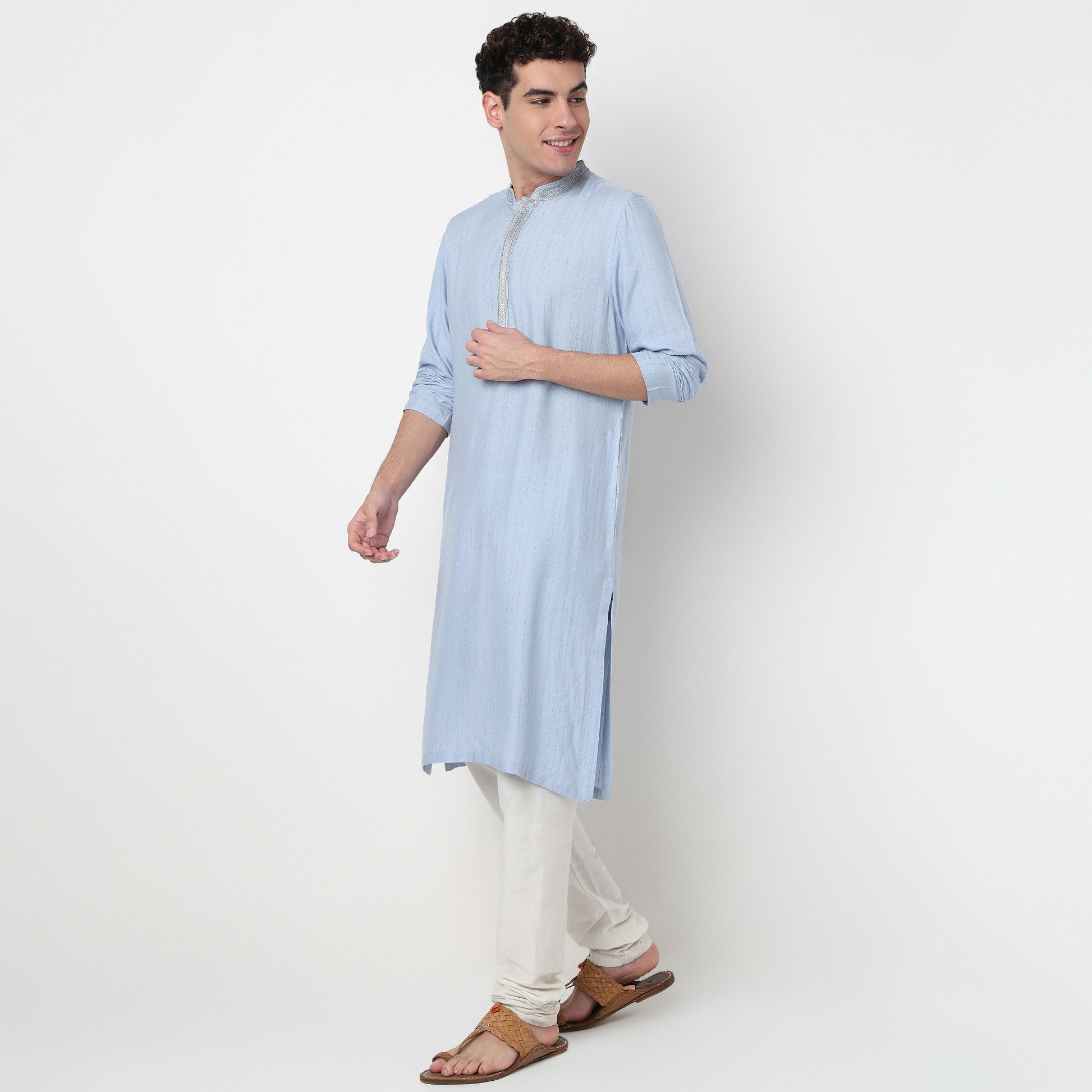 Buy Men Straight Fit Striped Full Sleeve Kurta  - Style Union