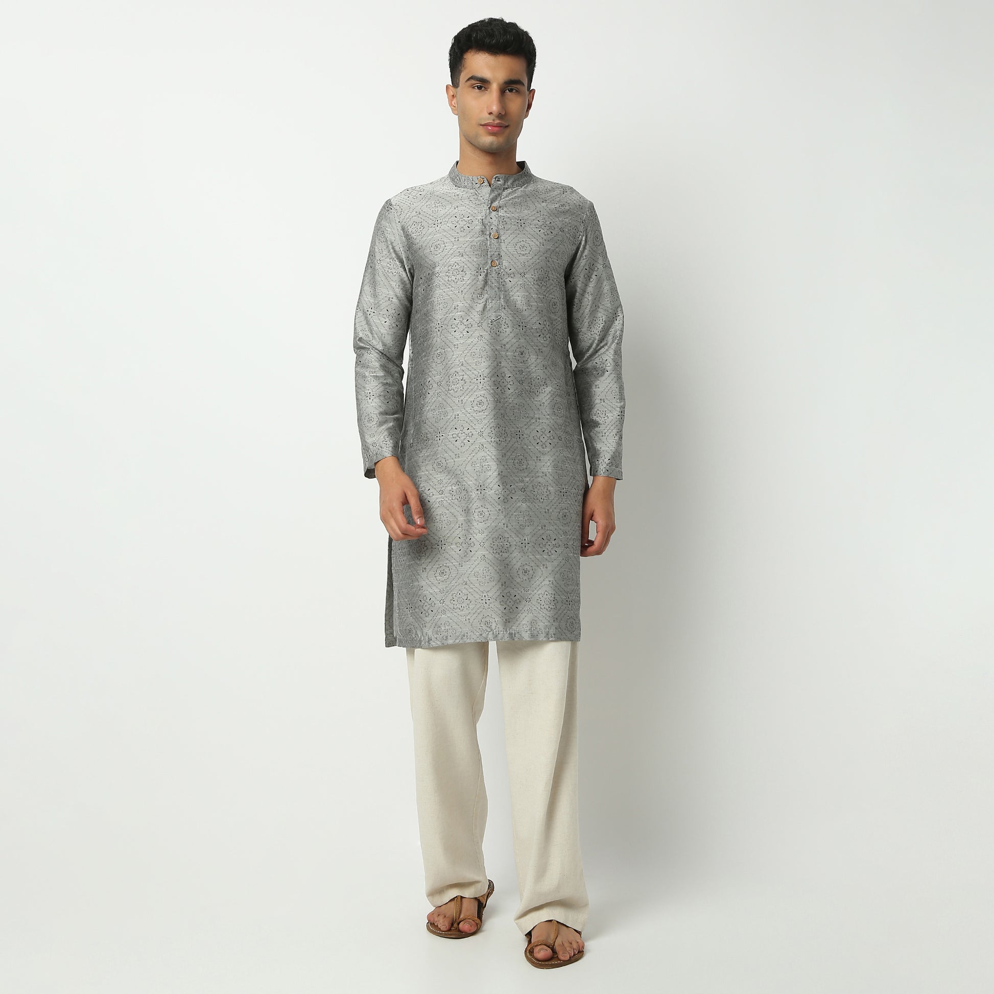 Straight Fit Printed Mandarin Collar Kurta