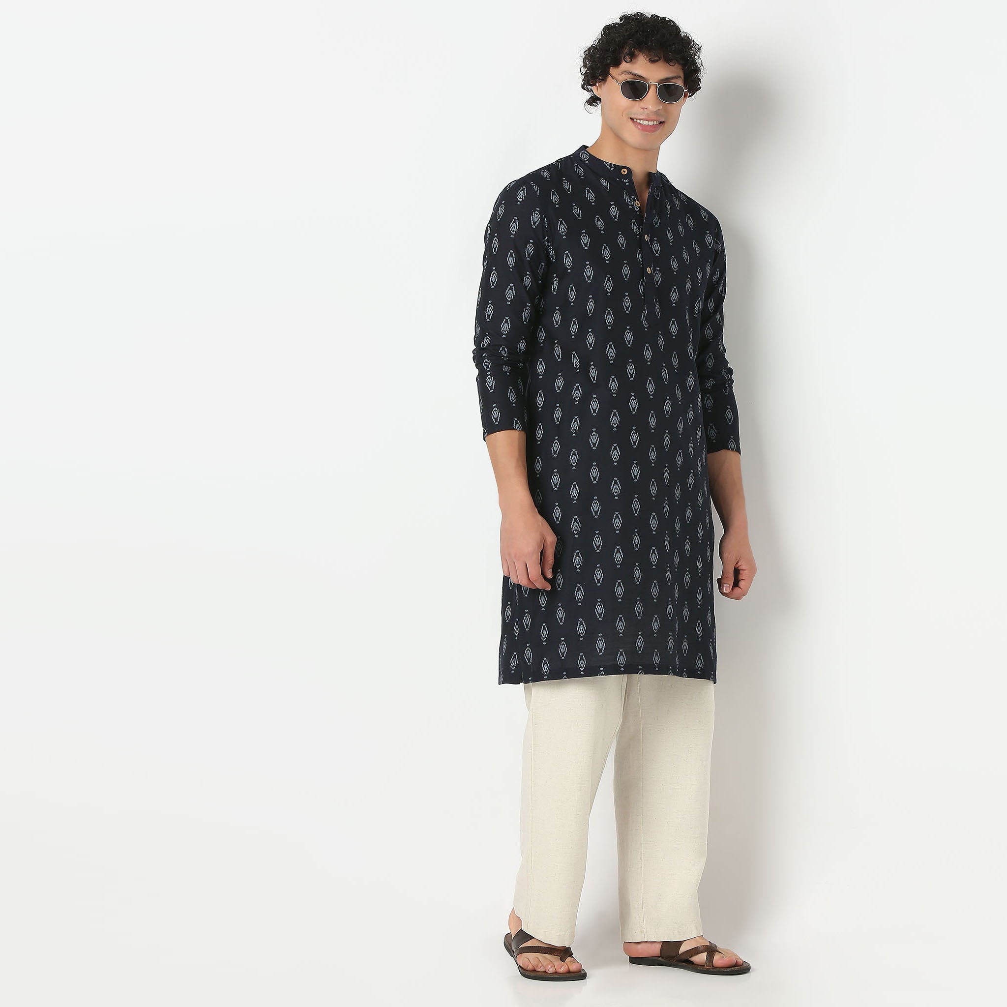 Mandarin Collar Full Length Sleeve Printed Straight Fit Kurta