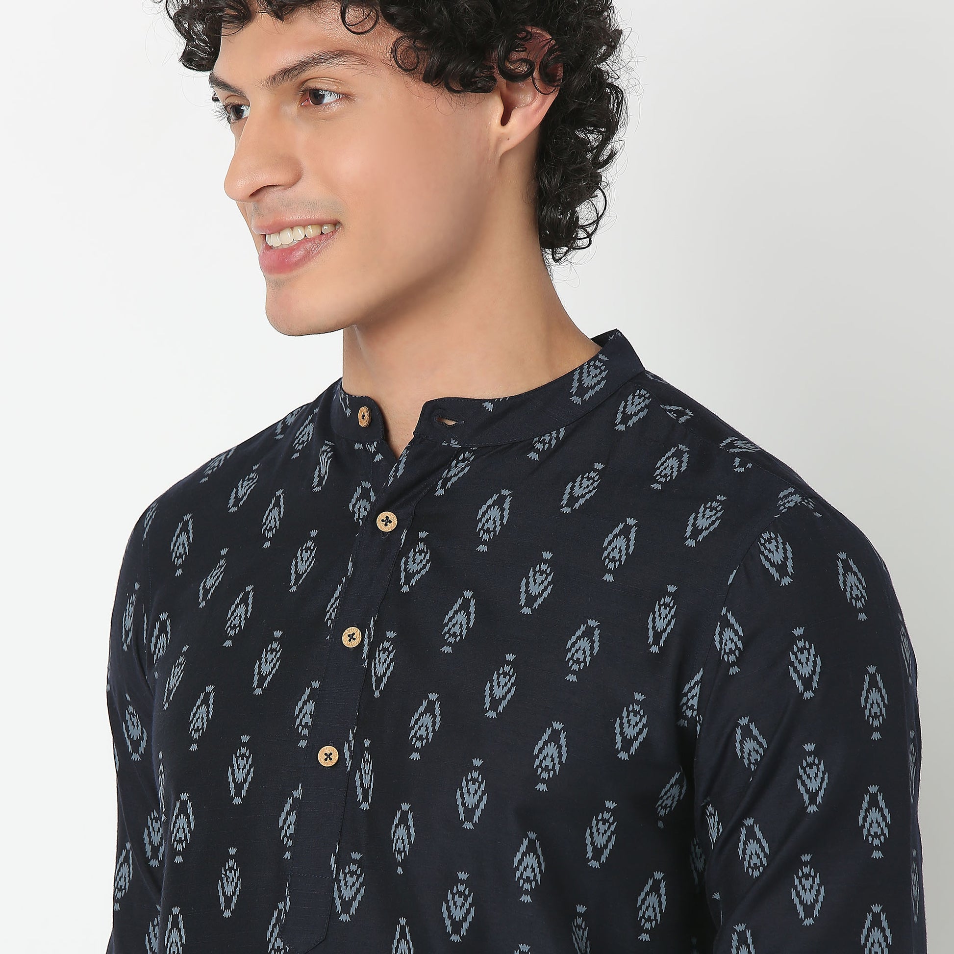 Mandarin Collar Full Length Sleeve Printed Straight Fit Kurta