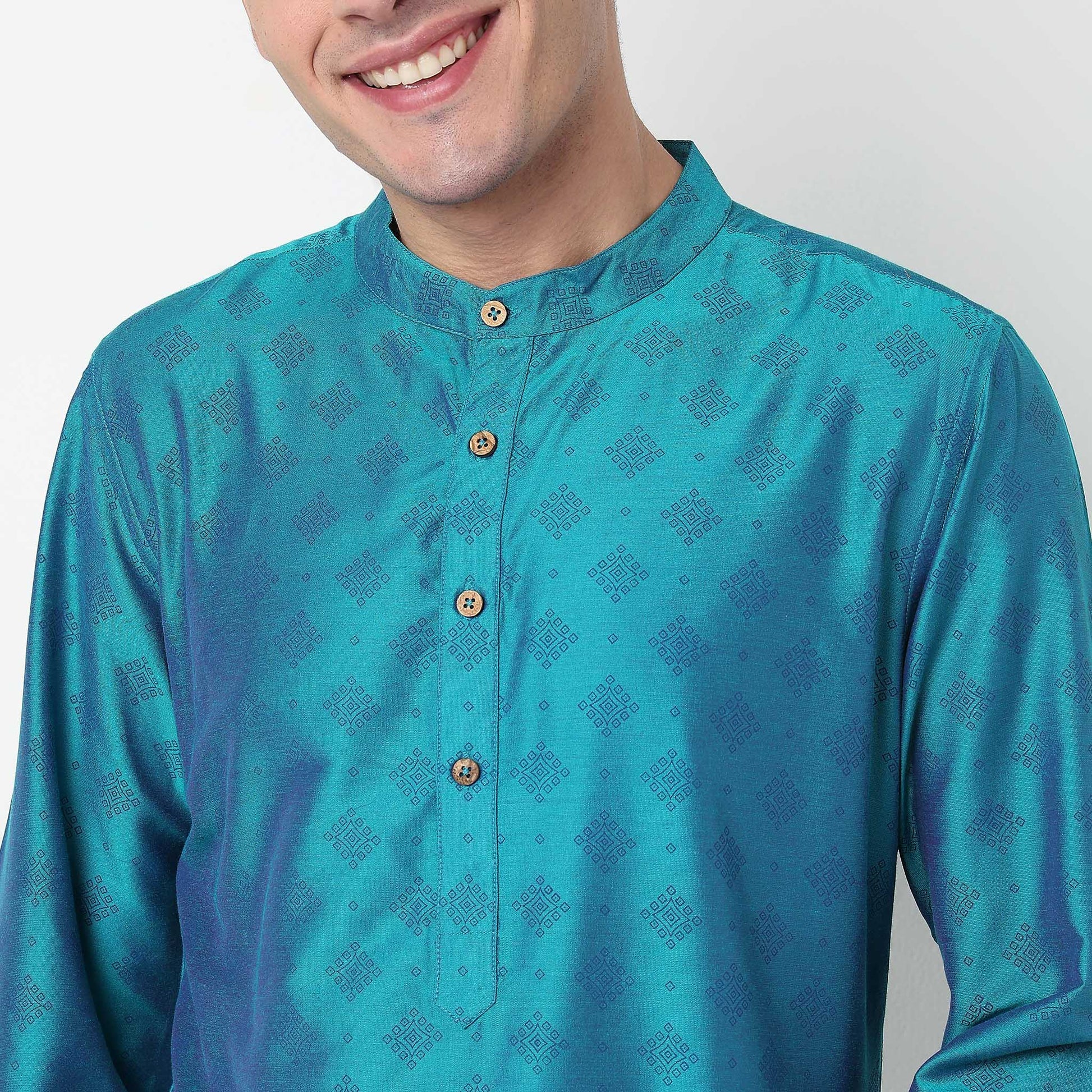 Buy Men Straight Fit Printed Full Sleeve Kurta  - Style Union