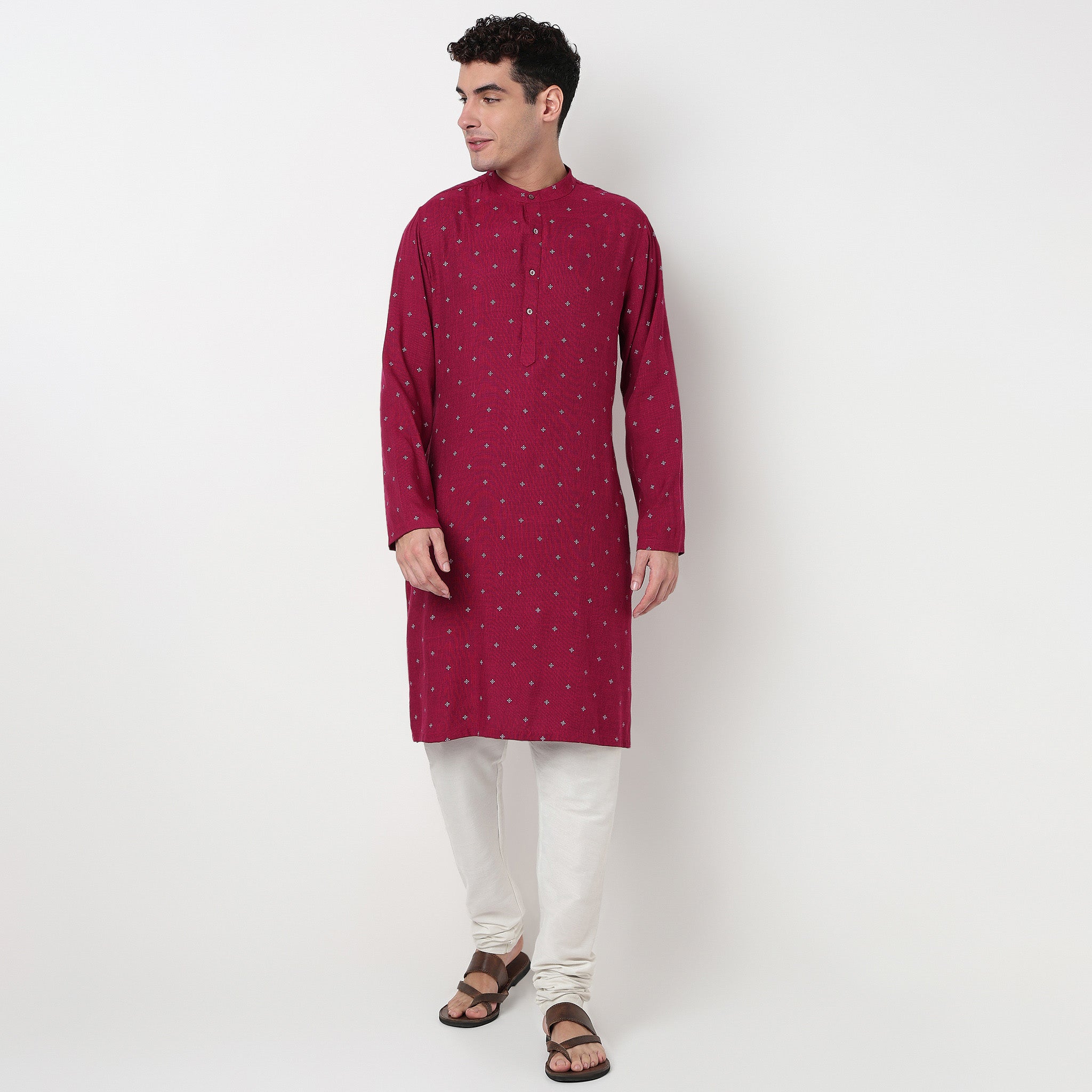 Buy Men Straight Fit Printed Full Sleeve Kurta  - Style Union