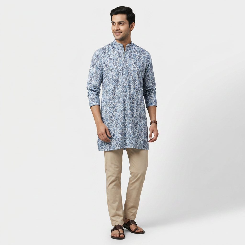 Digital Schiffli Straight Long Kurta