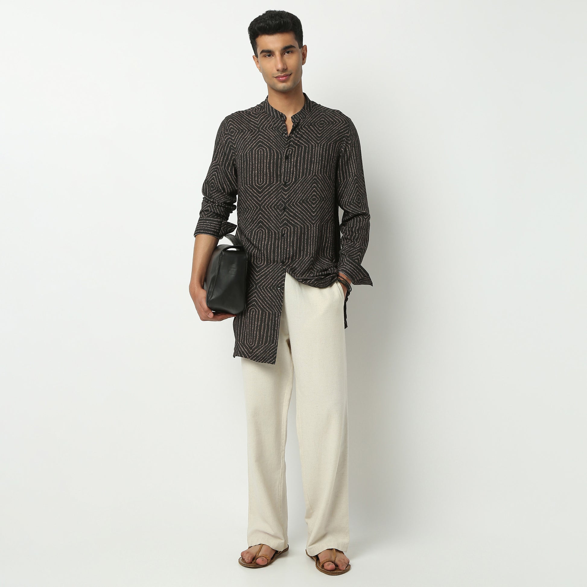 Regular Fit Printed Mandarin Collar Kurta