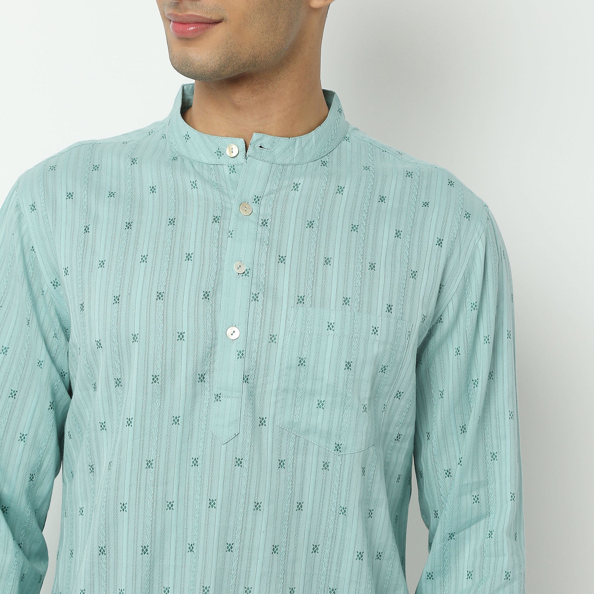 Regular Fit Structured Mandarin Collar Kurta