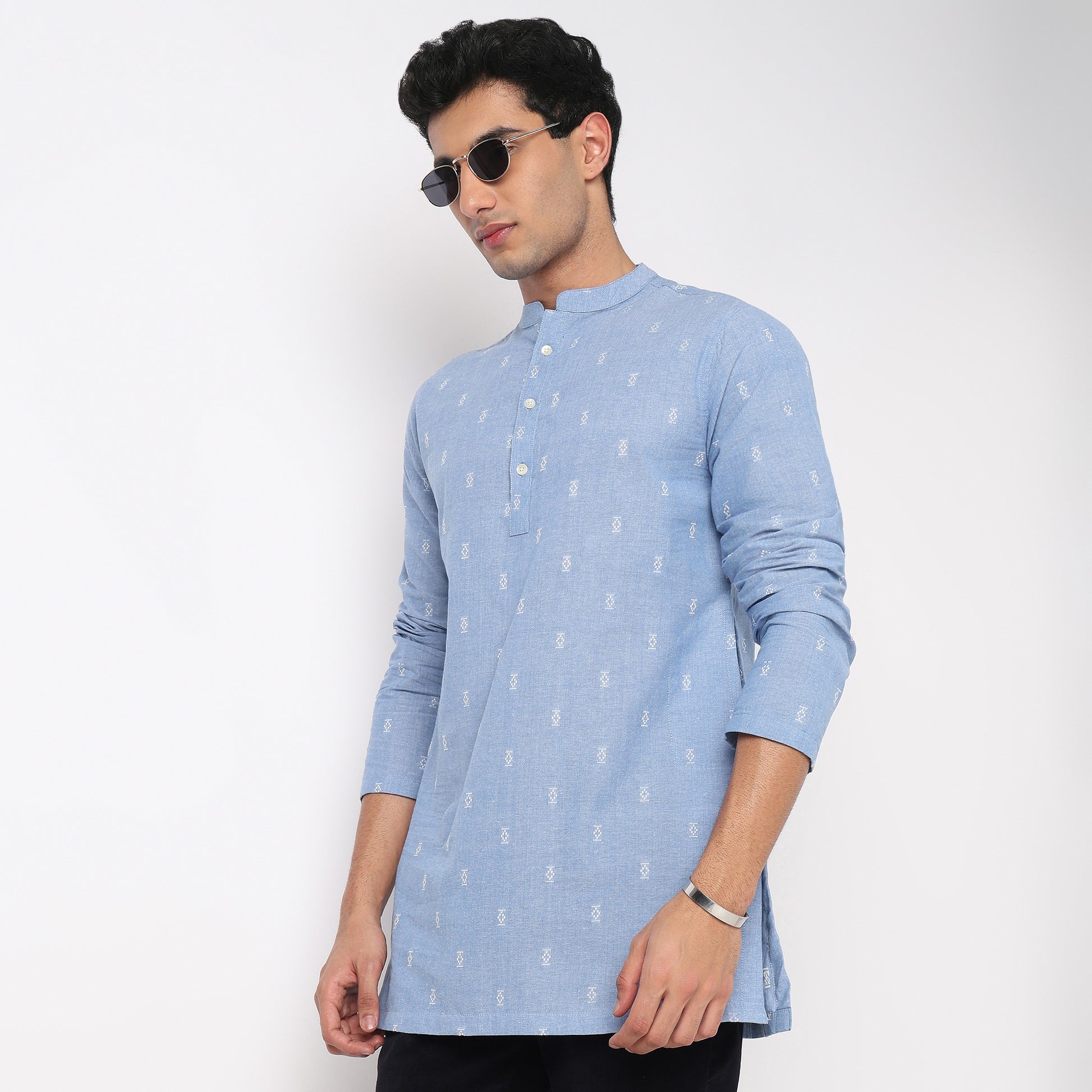 Cotton Jacquard Short Kurta