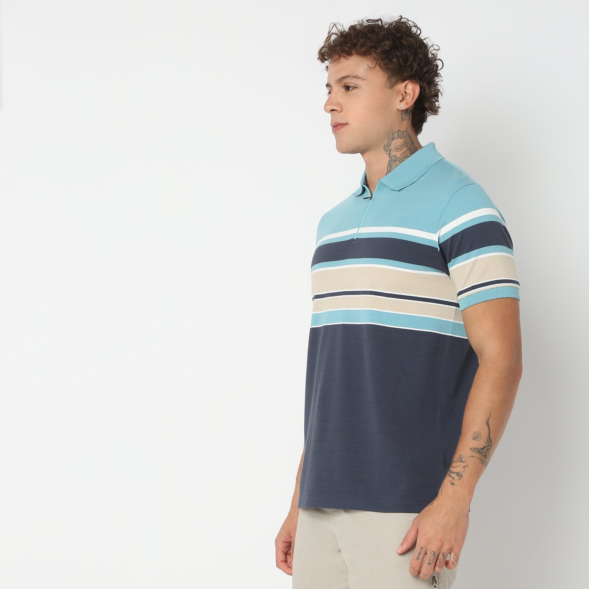 Weekend Polo™ - Exclusive Jacquard Stripes Pattern Zip Neck