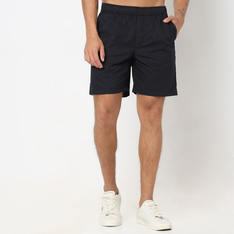 Regular Fit Solid Mid Rise Shorts