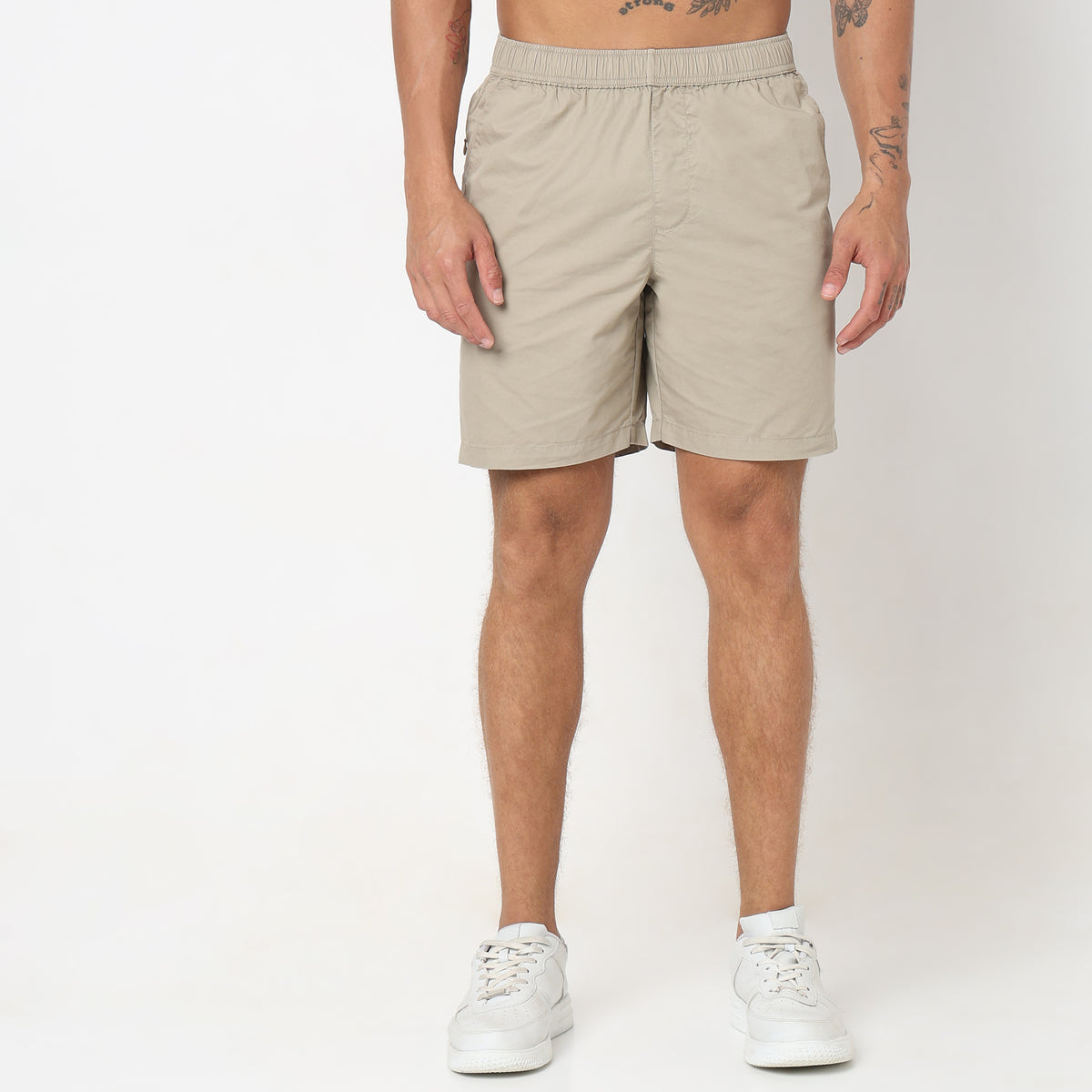 Regular Fit Solid Mid Rise Shorts